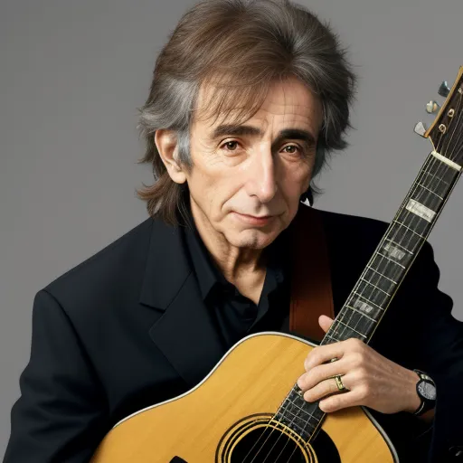 a man holding a guitar in his right hand and posing for a picture with his right hand on the guitar, by Billie Waters