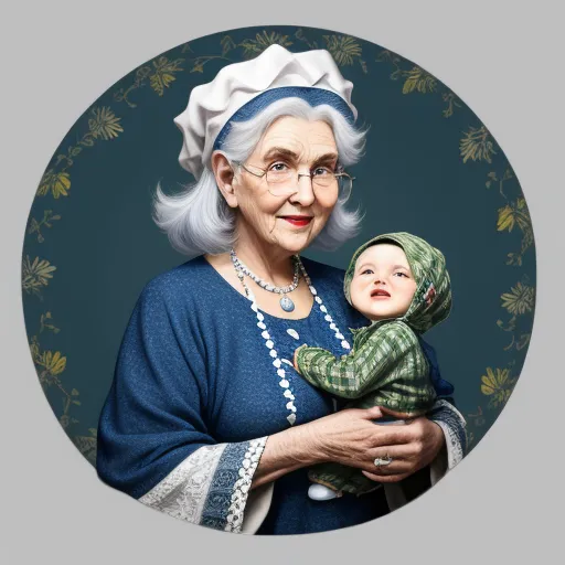convert photo to high resolution - a woman holding a baby in her arms and wearing a hat and a blue sweater with a bee on it, by Floris van Schooten