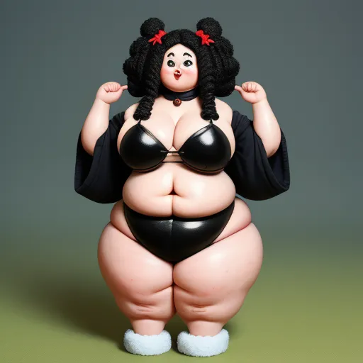 free online ai image generator from text - a fat woman in a black bikini top and white boots with her hands on her hips and her legs crossed, by Botero