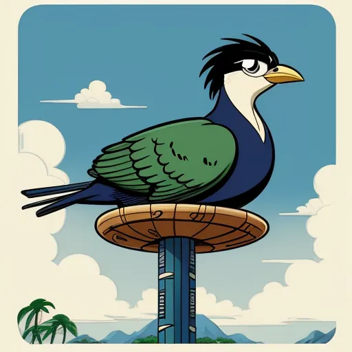 best ai picture generator - a bird sitting on top of a wooden pole in the sky with clouds in the background and a blue sky with white clouds, by Rebecca Sugar