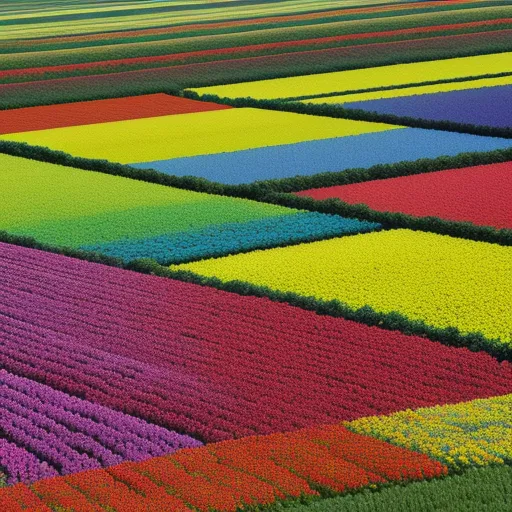 image size converter - a field of flowers with a colorful pattern of flowers in the middle of it and a sky background that is very colorful, by Andreas Gursky