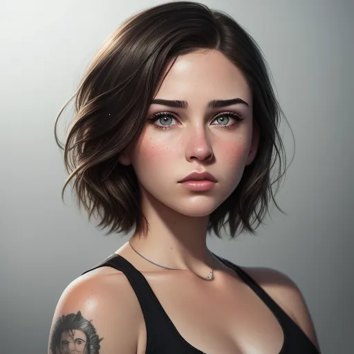 ai website that creates images - a woman with a tattoo on her arm and shoulder, with a black tank top on, and a black necklace, by Daniela Uhlig