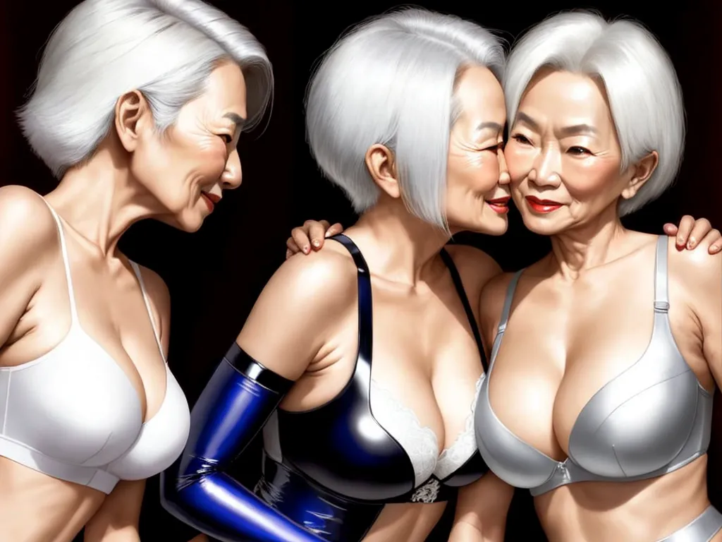 ai image app - three women in lingerie with their arms around each other, one of them is hugging the other's chest, by Terada Katsuya