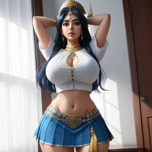 hd photo online - a woman in a blue and white outfit posing for a picture with her hands on her head and her hands on her head, by Sailor Moon