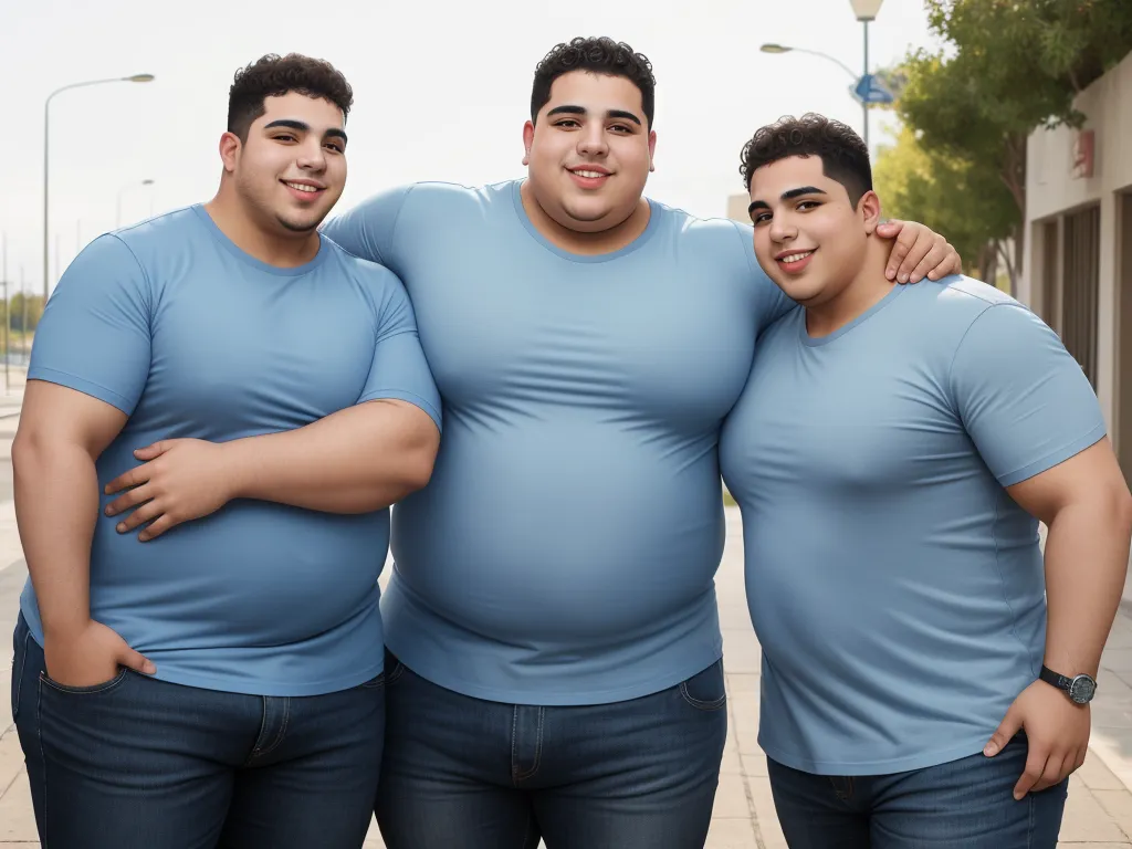 ai software for photos: 3 huge obese Greek male college learners, thick