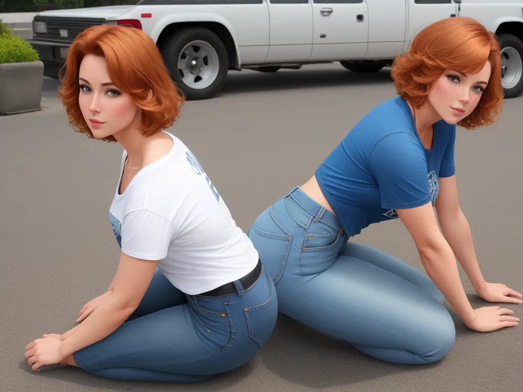 make image hd free - two women are sitting on the ground in front of a truck and a car in the background, both of them are red hair, by Alex Prager