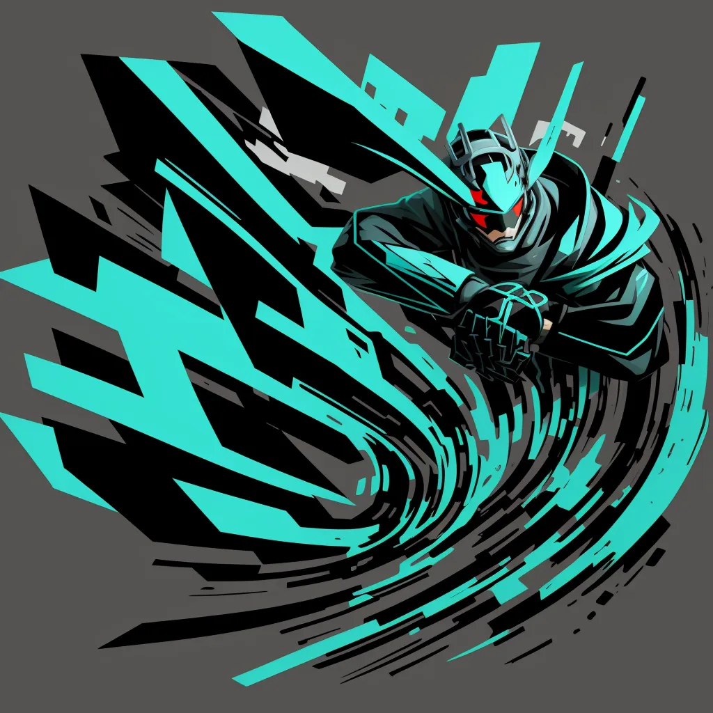 a stylized image of a man riding a wave with a sword in his hand and a helmet on his head, by Gabriel Ba