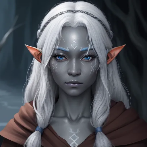 a woman with white hair and blue eyes wearing a white outfit and a red cape with horns and horns, by Lois van Baarle