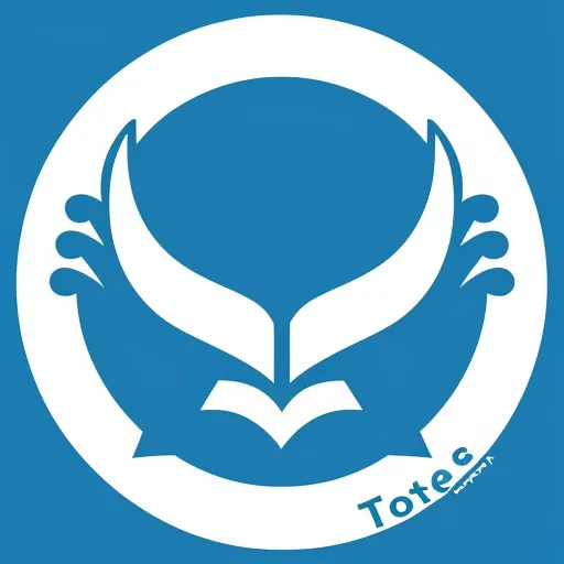 animated image ai - a blue and white logo with a book in the middle of it and a white circle with the words totofe, by Baiōken Eishun