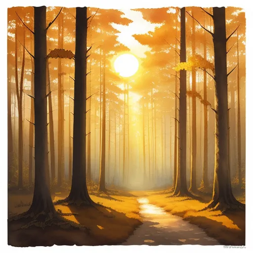image resolution - a painting of a path in a forest with the sun shining through the trees and the sun shining through the trees, by Cyril Rolando