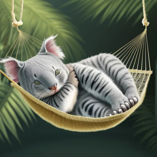 best free text to image ai - a cat is laying in a hammock with a green background and a palm tree behind it,, by Cyril Rolando