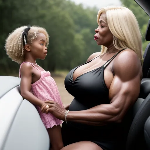 a woman and a little girl sitting in a car together, both looking at each other's butts, by David LaChapelle