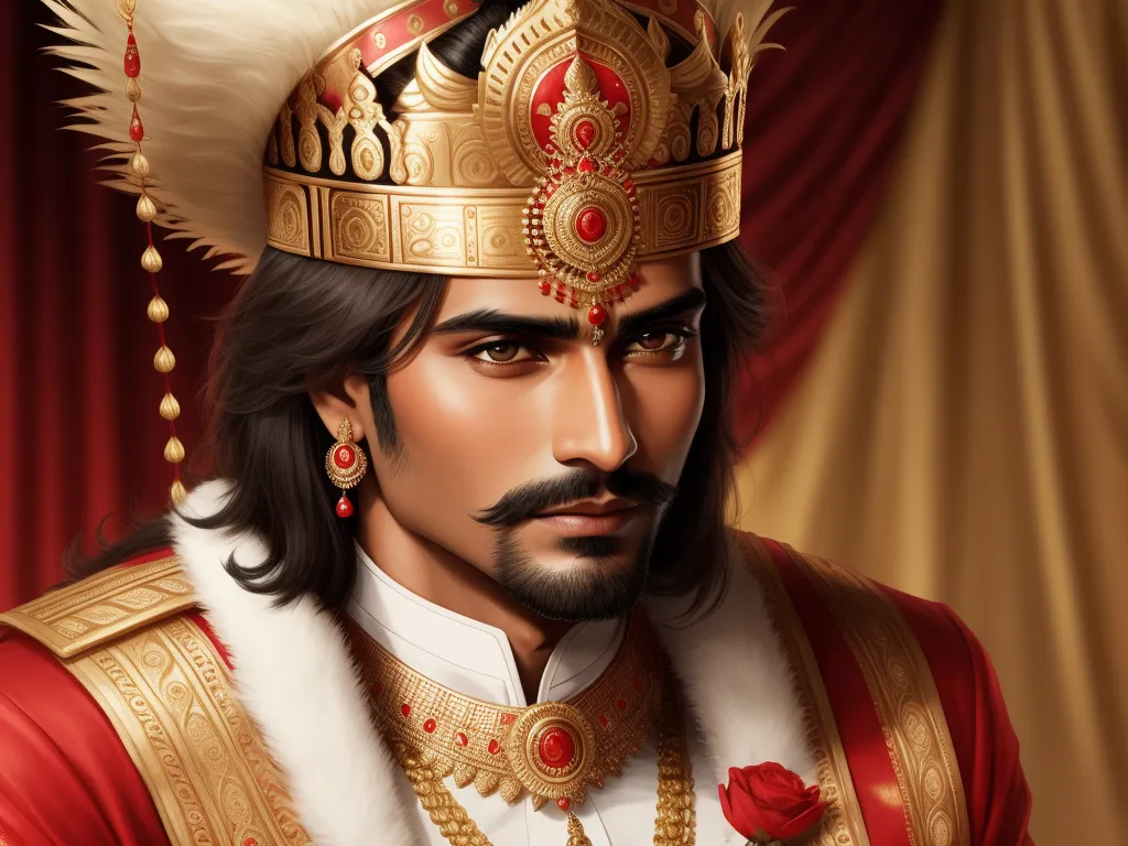 ai upscaler: Handsome Indian king with close up face