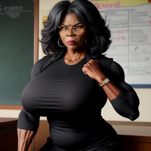 Ai Upscaler Huge Gilf Woman Ebony Teacher 60 Old Giant