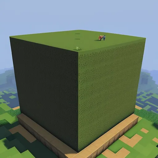 advanced ai image generator - a large green block in a minecraft environment with a sky background and a small red object on top of it, by Kazimir Malevich