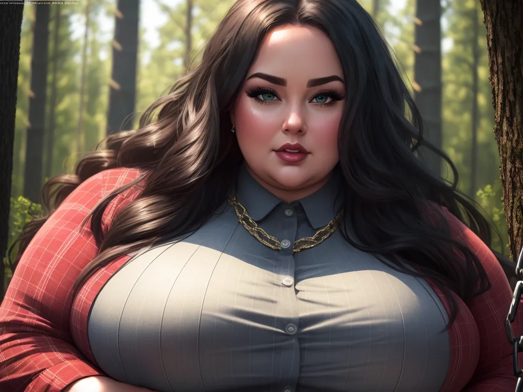 free high resolution images - a woman with long hair and a red shirt is standing in a forest with a gun in her hand, by Lois van Baarle