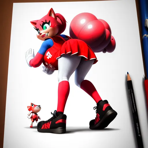 a drawing of a cat with a red shirt and white pants and a red and blue shirt and a red and white shirt, by Toei Animations