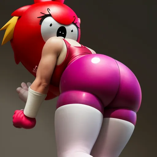a cartoon character is wearing a red bird costume and white tights and a red bird headband and a white and pink top, by theCHAMBA