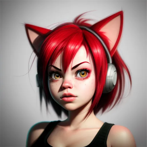 a digital painting of a girl with red hair and headphones on her ears and ears are looking at the camera, by Daniela Uhlig