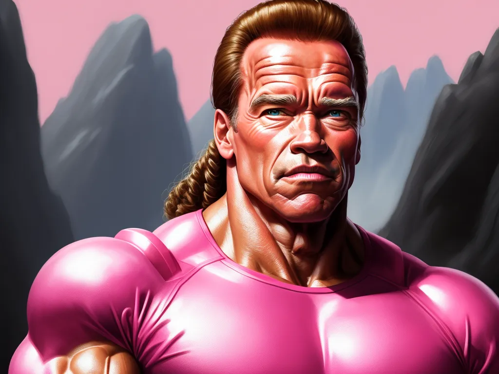 ai image generator dall e - a man with a pink shirt and braids on his head and a mountain in the background with a pink sky, by theCHAMBA