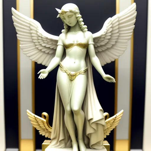 how to increase photo resolution - a statue of a woman with wings on a pedestal in a room with a striped wall and a gold frame, by Charles Alphonse du Fresnoy