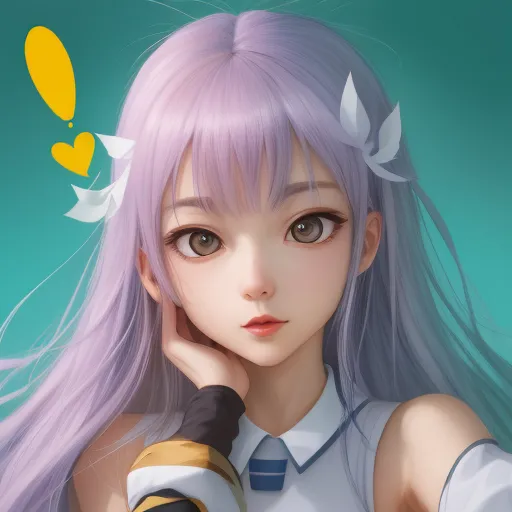 ai text to image generator - a girl with long purple hair and a yellow balloon above her head, wearing a white shirt and a blue and yellow striped tie, by Hanabusa Itchō