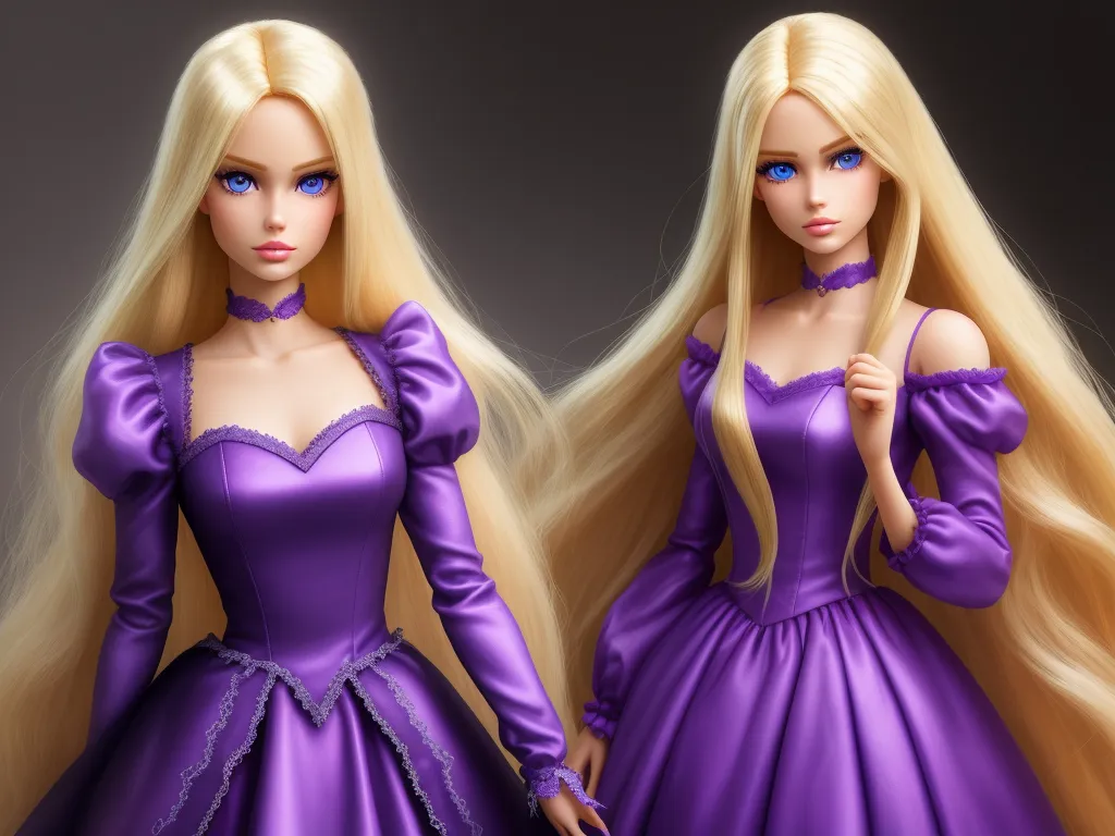 best image ai - a barbie doll dressed in a purple dress with long blonde hair and a purple dress with a bow on the neck, by Toei Animations