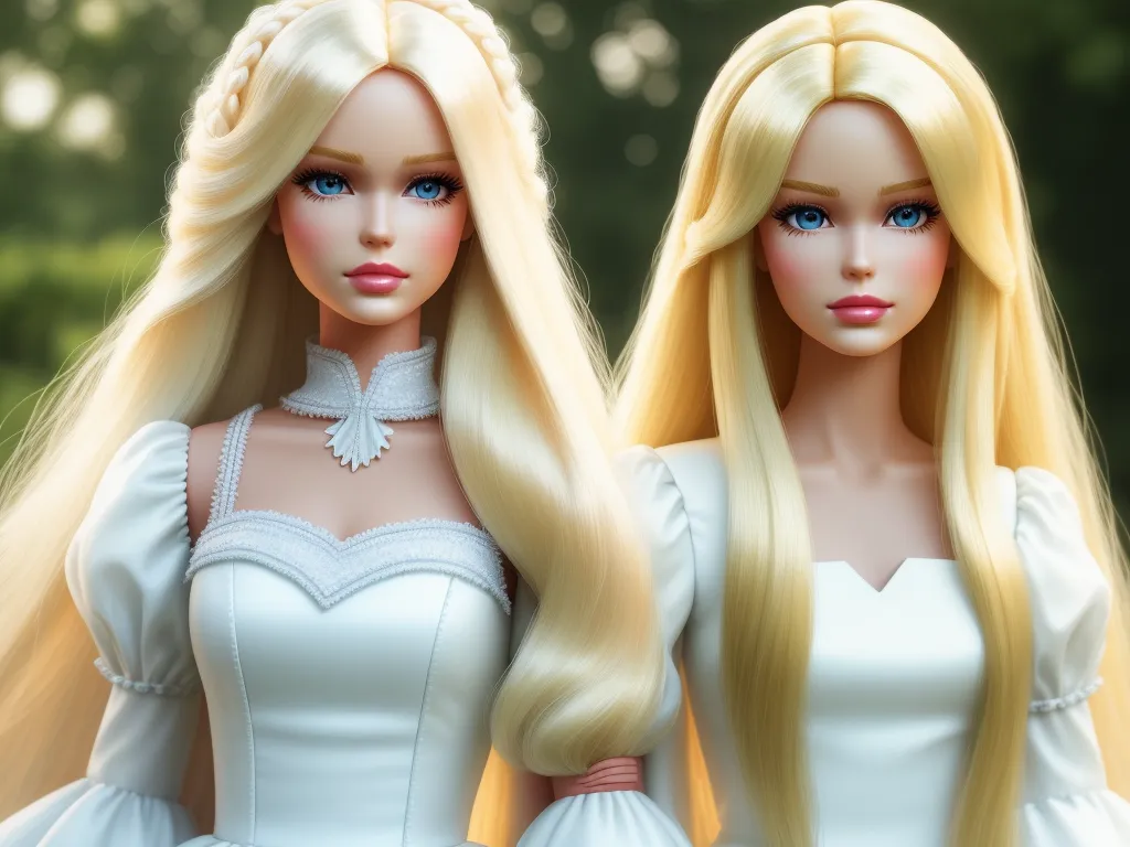 make image hd free - two dolls of blonde hair wearing white dresses and necklaces, one with long blonde hair and the other with blue eyes, by Sailor Moon