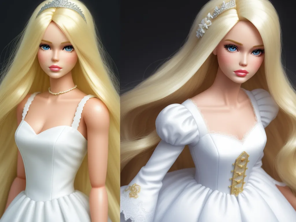 a barbie doll wearing a white dress and tiara with a diamond tiara on her head and a blonde wig, by Sailor Moon