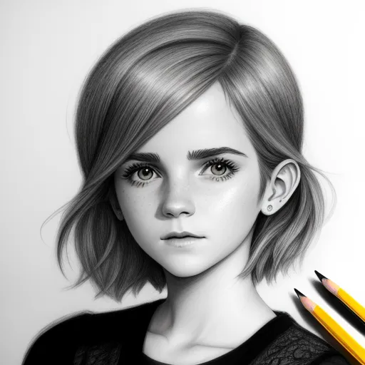turn photo to hd - a drawing of a girl with a pencil in her hand and a pencil in her other hand, with a pencil in her other hand, by Daniela Uhlig
