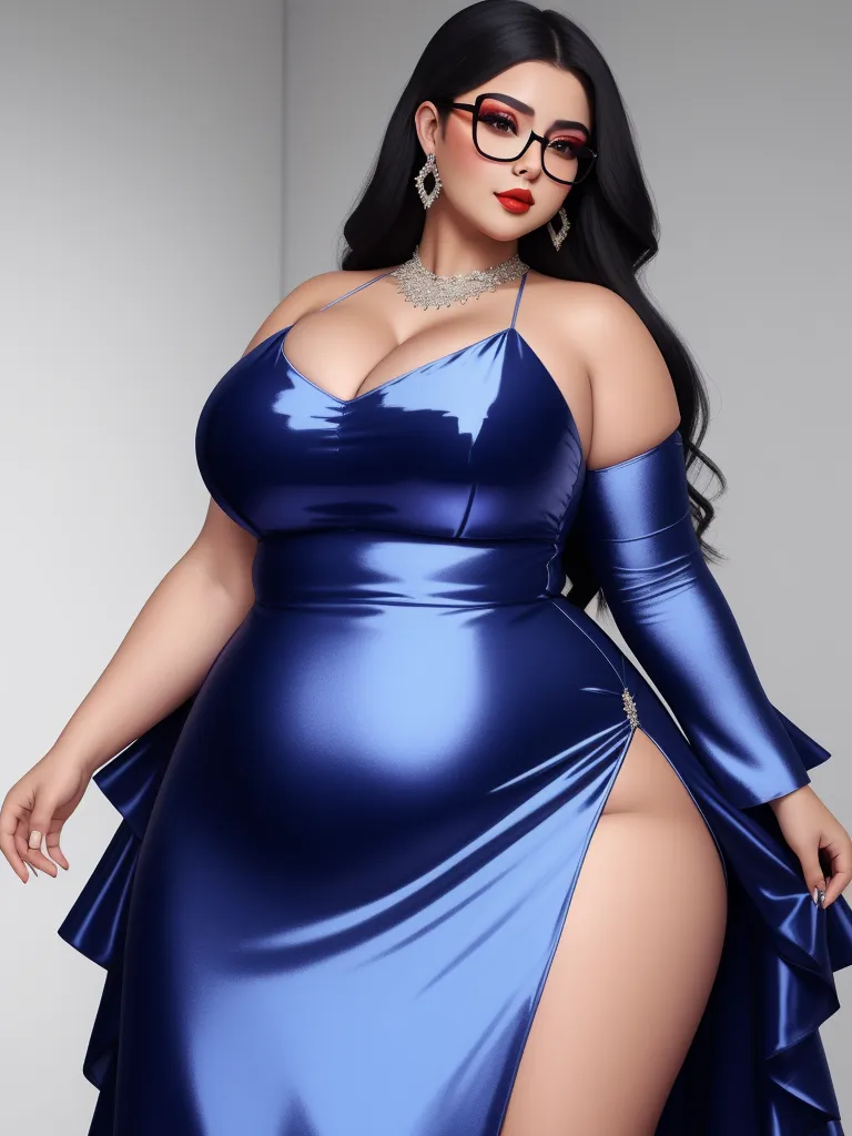 generate ai images - a woman in a blue dress with a big breast and a large breast, wearing glasses and a choker, by Sailor Moon