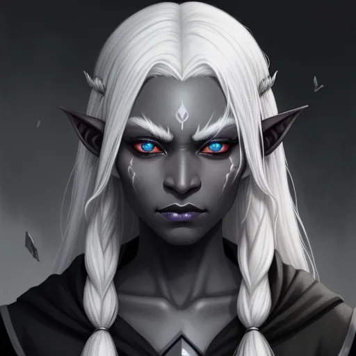 best photo ai enhancer - a white haired woman with blue eyes and long white hair with horns and a black dress with a white collar, by Daniela Uhlig