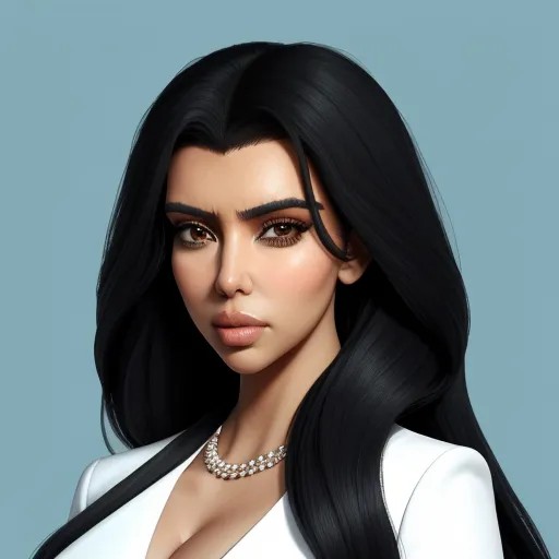 best ai picture generator - a woman with long black hair wearing a white suit and a necklace with pearls on it's neck, by Hsiao-Ron Cheng