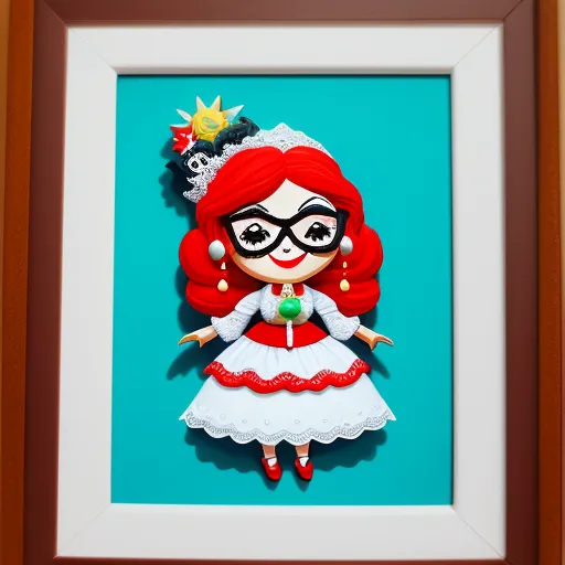 a picture of a paper doll with a red hair and glasses on it's face and a green background, by Tara McPherson