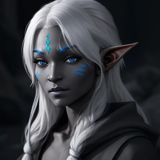 a woman with blue eyes and white hair with blue eyes and a white elf's head with blue eyes, by Daniela Uhlig
