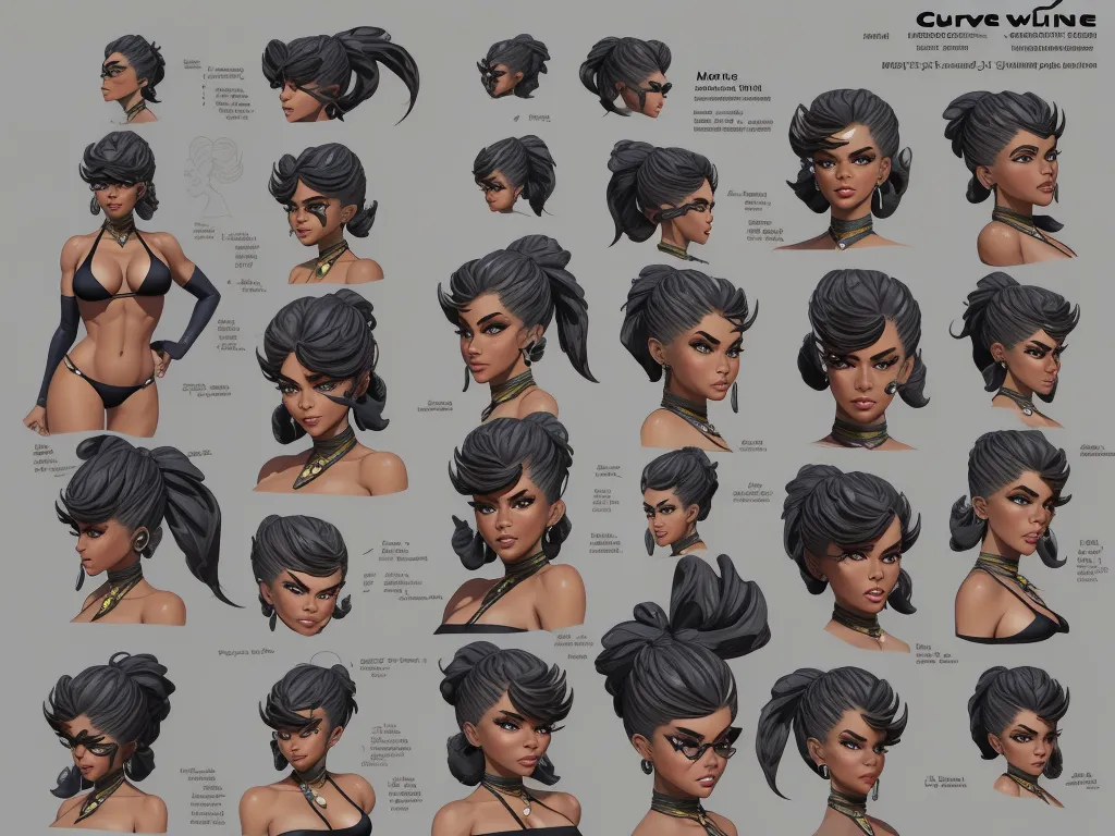 a woman's head and body with different hairs and body shapes and hair styles, all in various poses, by theCHAMBA