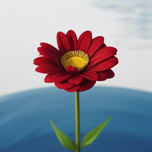 hd photo online - a red flower with a yellow center in a blue vase with water in the background and a white cloud in the sky, by Liu Ye