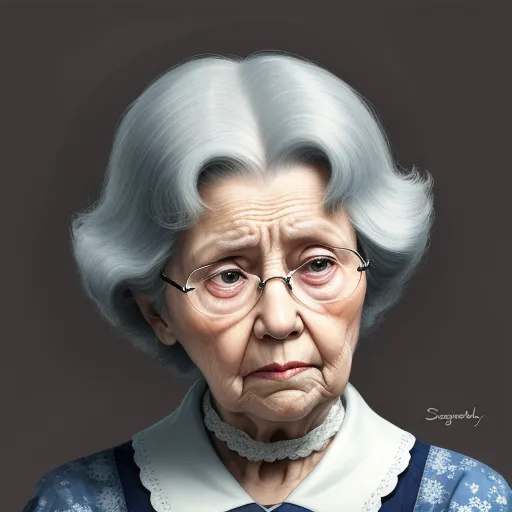 ai image app - a painting of an elderly woman with glasses and a blue sweater on her shoulders and a white collared shirt on her shoulders, by Anton Semenov