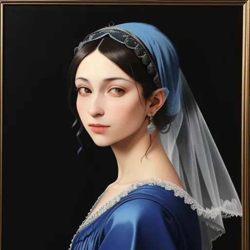 a painting of a woman in a blue dress with a veil on her head and a blue dress on her shoulder, by Giuseppe Bernardino Bison