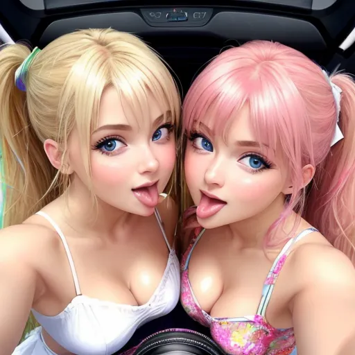 how to increase picture resolution - two beautiful young women with blonde hair and blue eyes taking a picture of themselves in a mirror with a camera, by Terada Katsuya