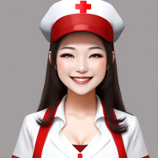 a woman in a nurse uniform with a red cross on her cap and a red tie around her neck, by Chen Daofu