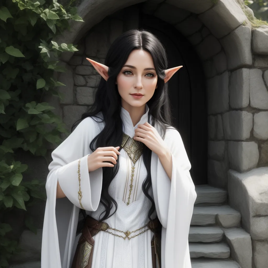 free online ai image generator from text - a woman dressed in a white dress and a elf costume with horns and horns on her head and a white cape, by Sydney Prior Hall