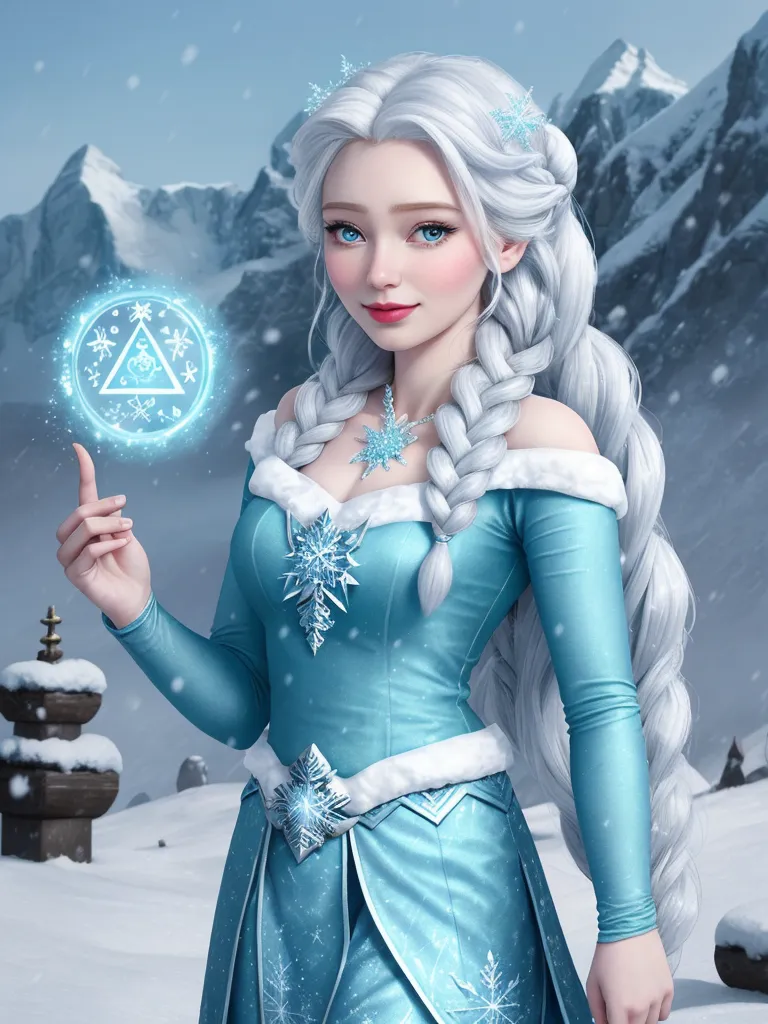 image resolution - a woman dressed in a blue dress holding a crystal ball in her hand in a snowy landscape with mountains, by Hsiao-Ron Cheng