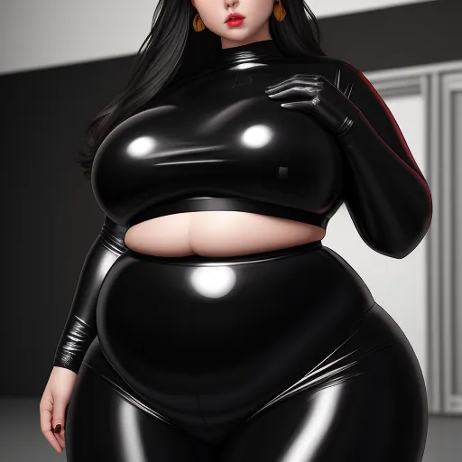 word to image generator ai - a woman in a black latex outfit posing for a picture with her hands on her hips and her breasts exposed, by Sailor Moon