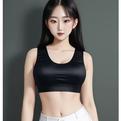 a woman in a black top and white shorts posing for a picture with her hands on her hips and her right hand on her hip, by Chen Daofu