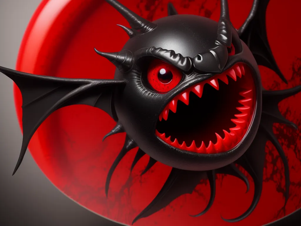 4k to 1080p converter - a red and black object with a large mouth and a large mouth with sharp teeth and a black head, by Shotaro Ishinomori