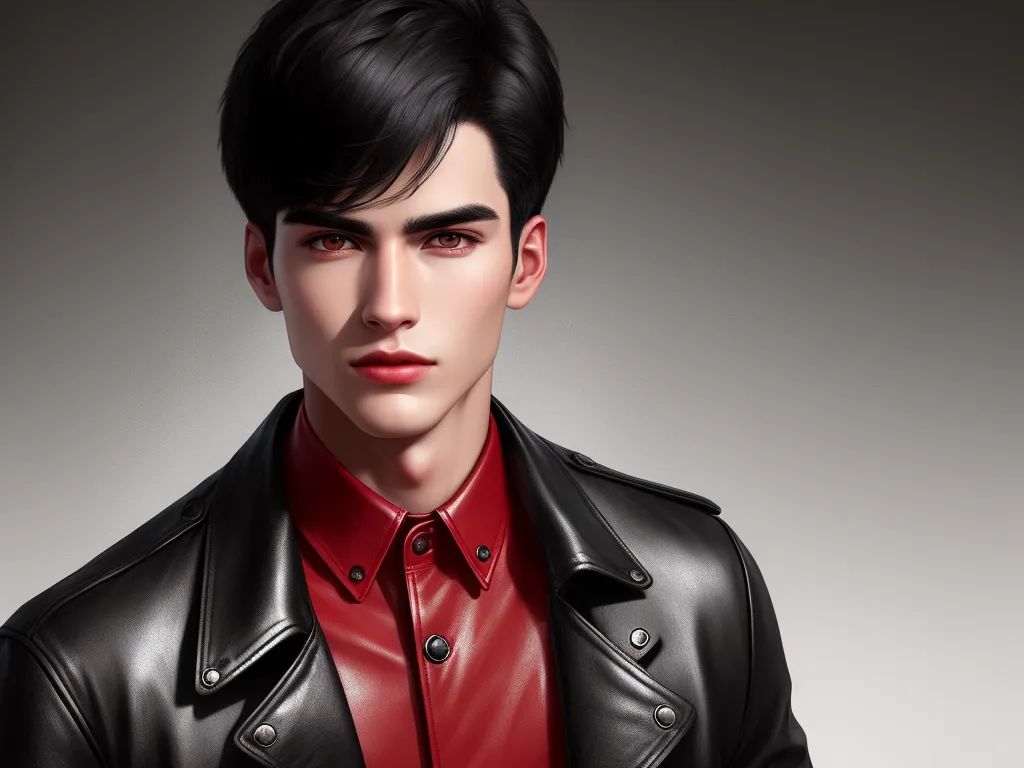 best photo ai software - a man in a black leather jacket and red shirt is posing for a picture with his hands in his pockets, by Lois van Baarle