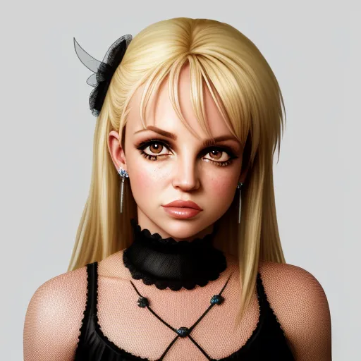 convert image to text ai - a woman with blonde hair and a black dress with a black choker and a black choker with a black bow, by Terada Katsuya