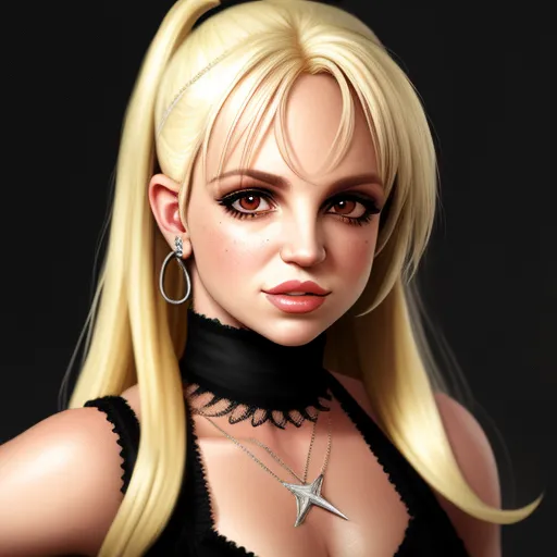 ai image generator from text free - a very pretty blonde woman with a very big breast and a cross necklace on her neck and a black choker, by Daniela Uhlig