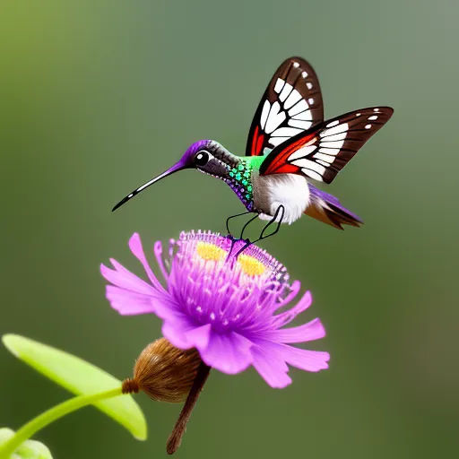 low res image to high res - a colorful butterfly sitting on a flower with a green background and a pink flower with a yellow center and a purple flower with a yellow center, by Chen Daofu